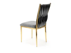 Silla de comedor de terciopelo gris con respaldo tapizado y patas de metal dorado CLYTIA