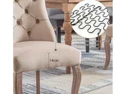 Silla de comedor de terciopelo beige con respaldo alto y botones, estructura de madera maciza, juego de 4 (53 x 61 x 91 cm)