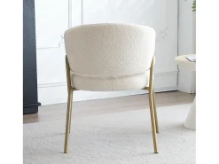 Silla de comedor de terciopelo blanco, diseño moderno, respaldo perforado, patas de metal dorado (49x48x78 cm)