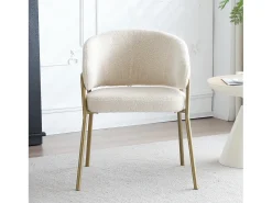 Silla de comedor de terciopelo blanco, diseño moderno, respaldo perforado, patas de metal dorado (49x48x78 cm)