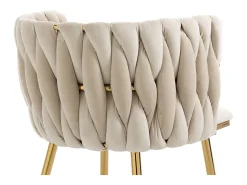 Silla de comedor de terciopelo, respaldo trenzado de medio arco, patas de metal dorado – marfil