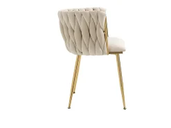 Silla de comedor de terciopelo, respaldo trenzado de medio arco, patas de metal dorado – marfil