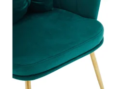 Silla de comedor de terciopelo con respaldo capitoné y patas de metal dorado – verde