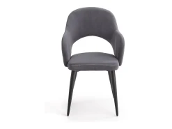 Silla de comedor de terciopelo gris con patas de acero negro UNIK