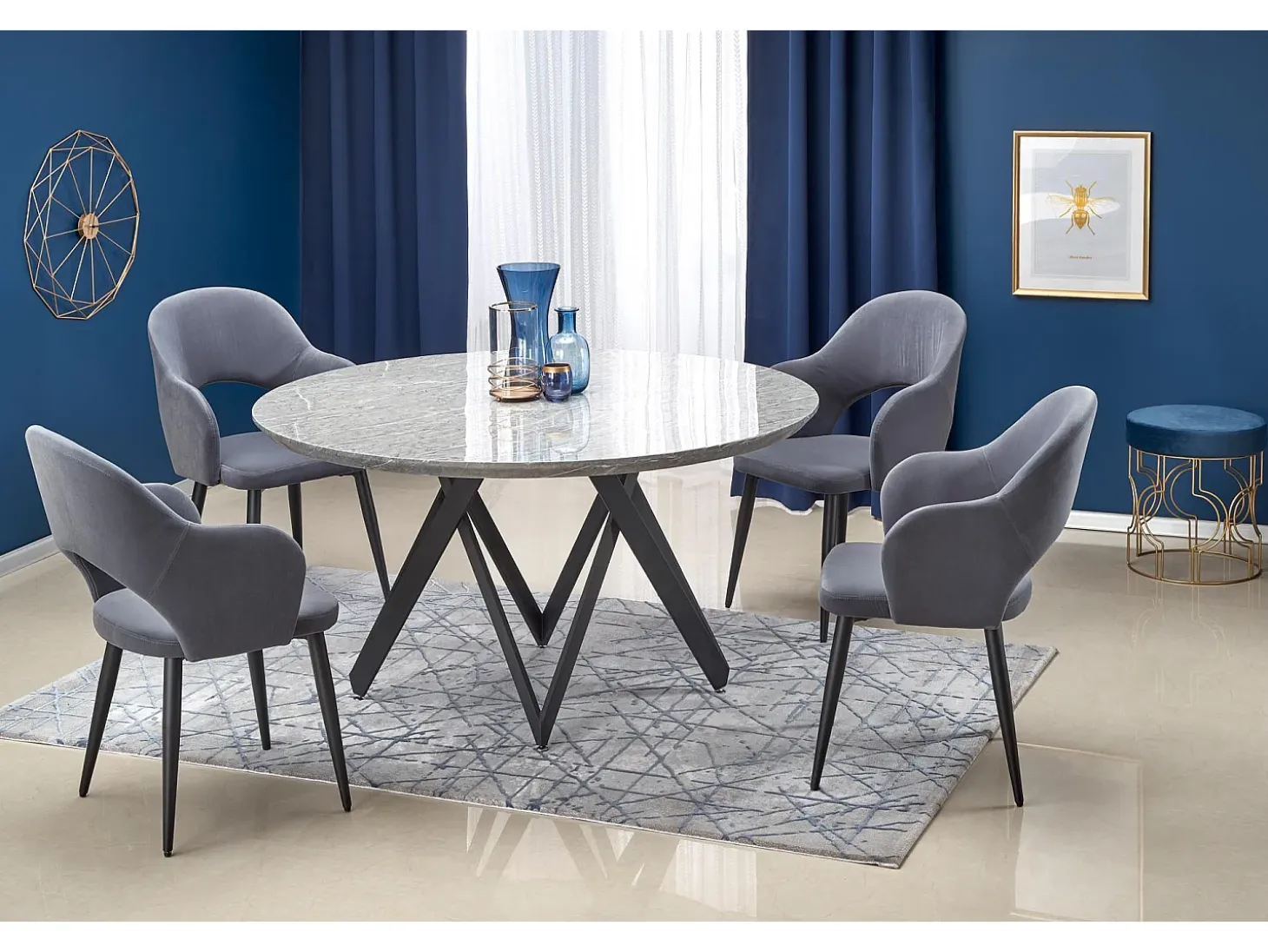 Silla de comedor de terciopelo gris con patas de acero negro UNIK