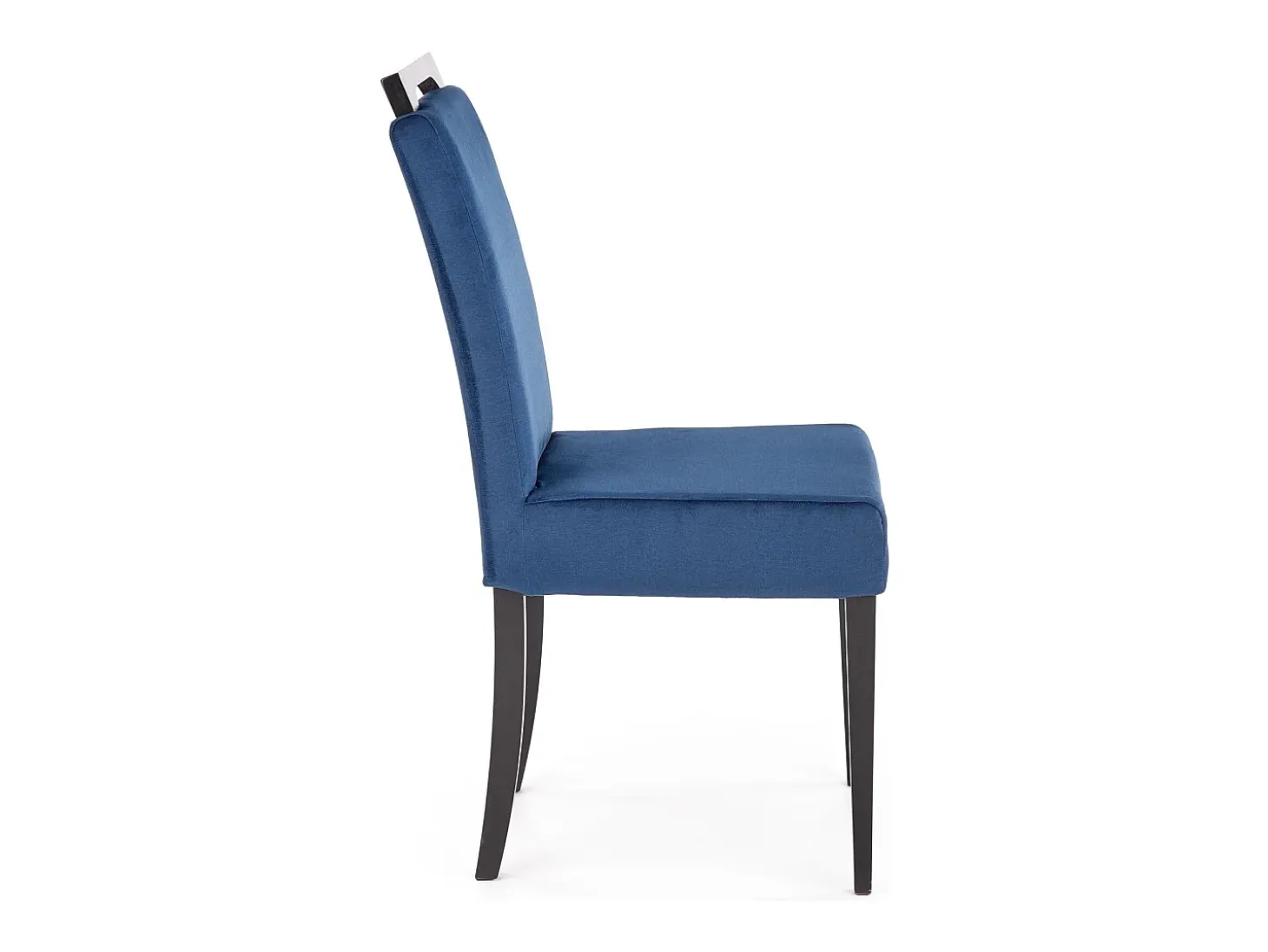 Silla de comedor de terciopelo azul con patas de madera maciza negra CANDY