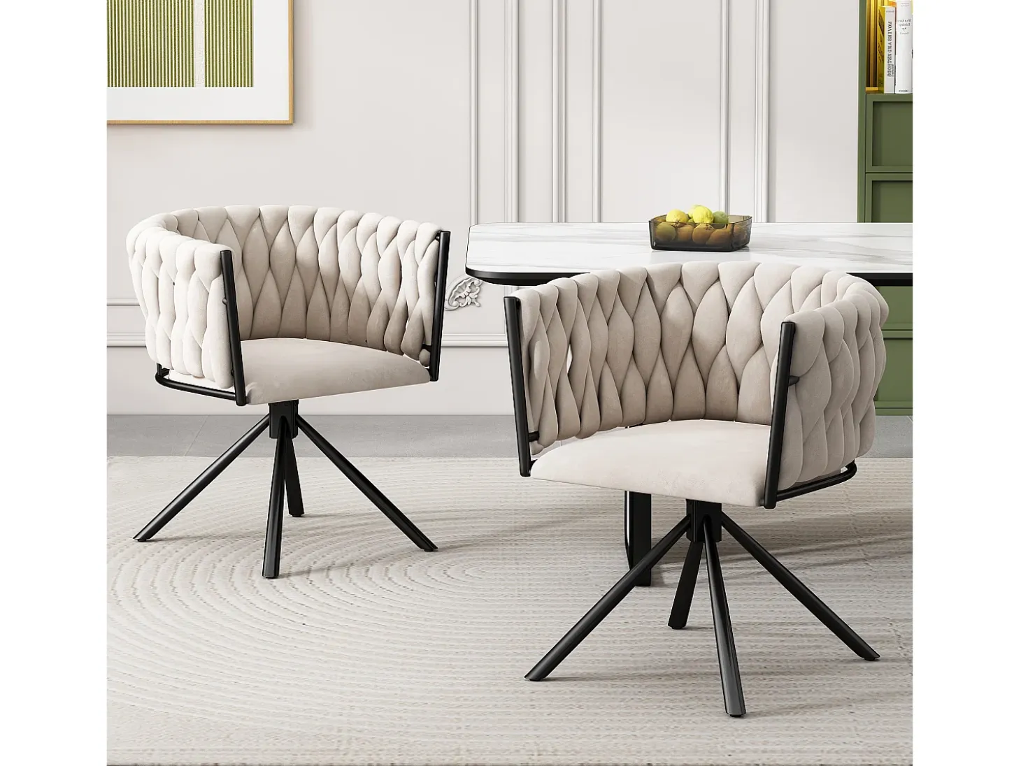 Silla de comedor de terciopelo, sillón de lujo, giratoria 360°, estructura de metal, beige (dimensiones sin especificar)