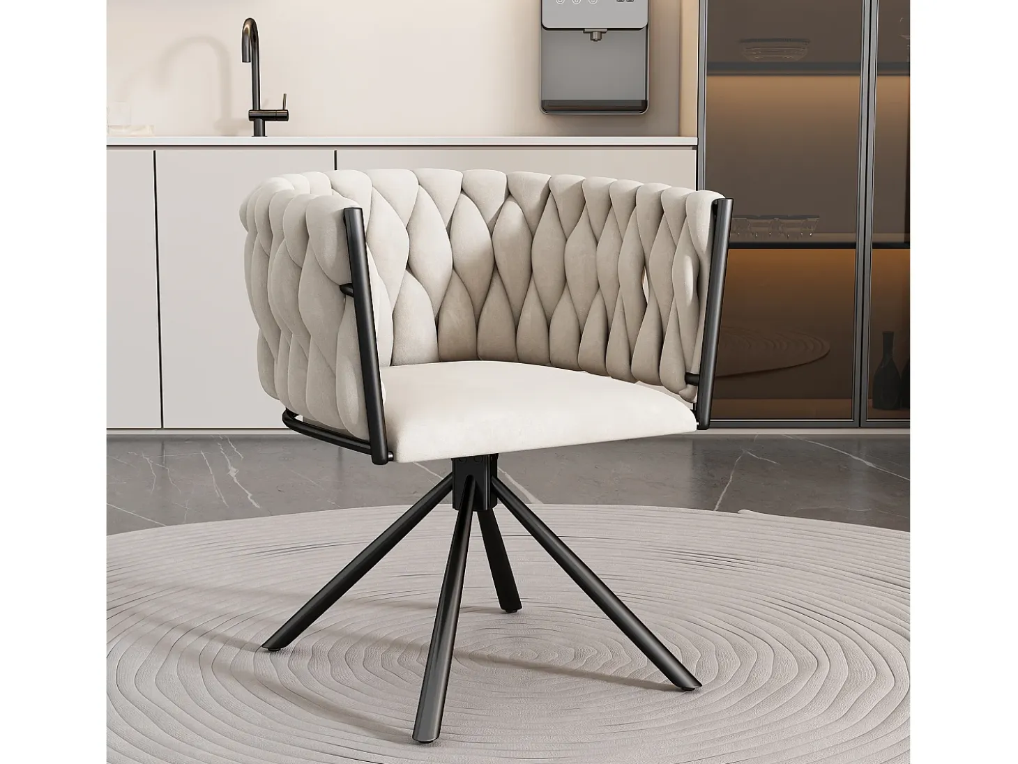 Silla de comedor de terciopelo, sillón de lujo, giratoria 360°, estructura de metal, beige (dimensiones sin especificar)