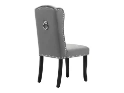 Silla de comedor de terciopelo, juego de 2 piezas, patas de roble, botones y tachuelas de metal, gris (L 61 x An 45 x Al 100 cm)