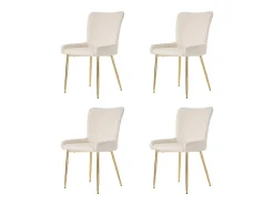 Silla de comedor de terciopelo, lote de 4, chaise longue con cuatro patas de metal dorado, beige
