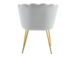 Silla de comedor de terciopelo con respaldo capitoné y patas de metal dorado – gris