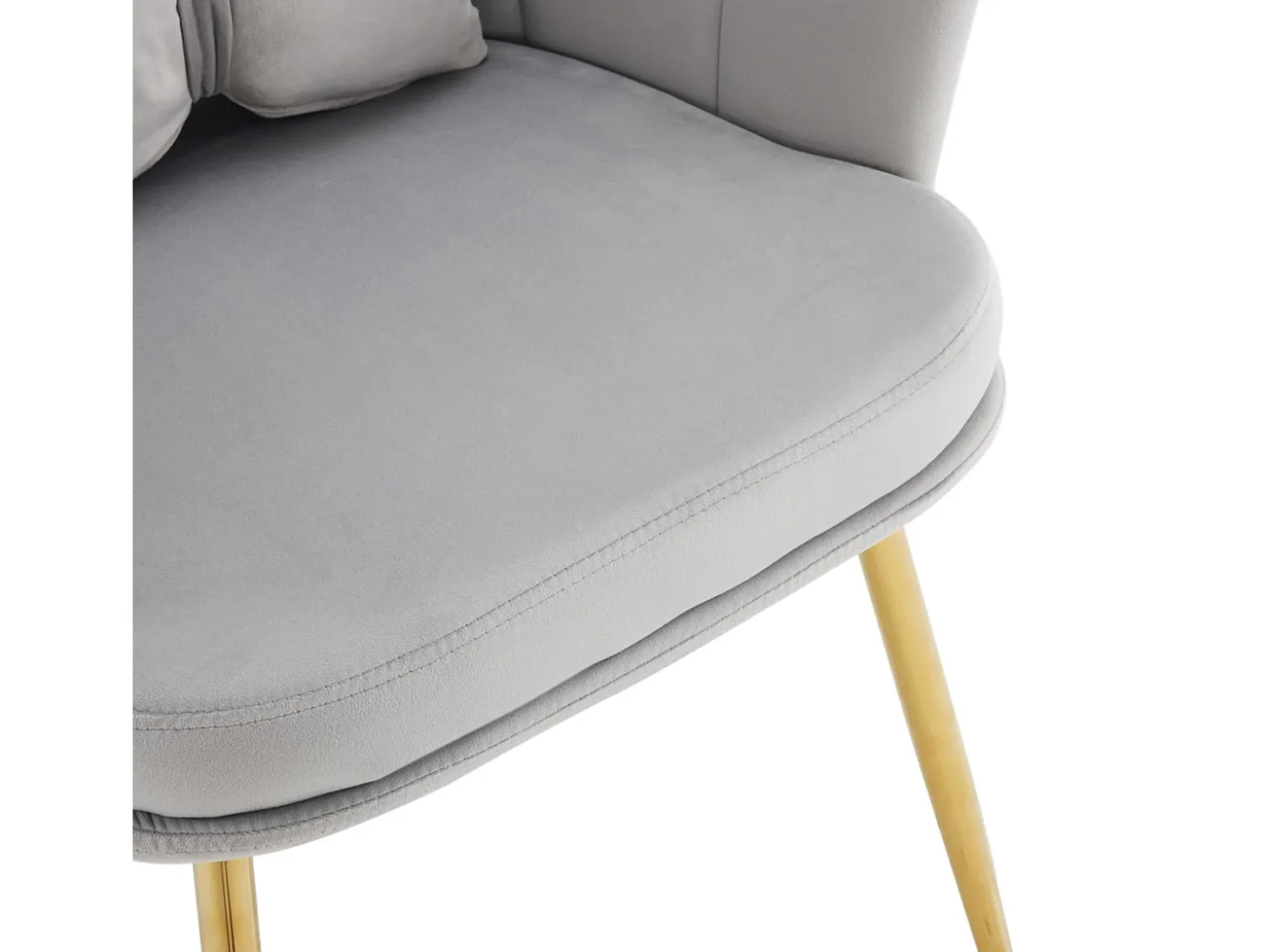 Silla de comedor de terciopelo con respaldo capitoné y patas de metal dorado – gris