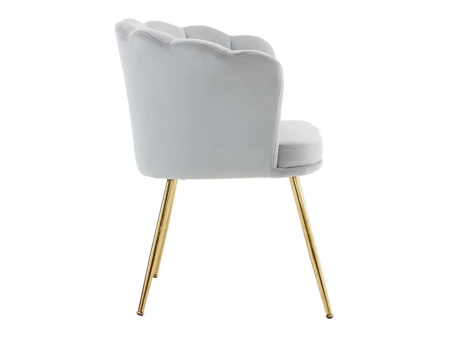 Silla de comedor de terciopelo con respaldo capitoné y patas de metal dorado – gris