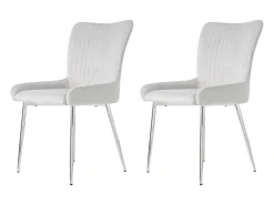 Silla de comedor de terciopelo, lote de 2, sillón con cuatro patas de metal plateado, gris