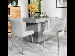 Silla de comedor de terciopelo, lote de 2, sillón con cuatro patas de metal plateado, gris