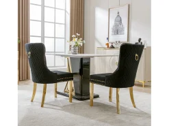 Silla de comedor de terciopelo gris, diseño único con aro decorativo, patas de acero inoxidable dorado (50,5 x 45 x 95 cm)