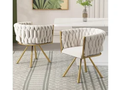 Silla de comedor de terciopelo, sillón de salón, diseño moderno, patas de metal, beige y dorado