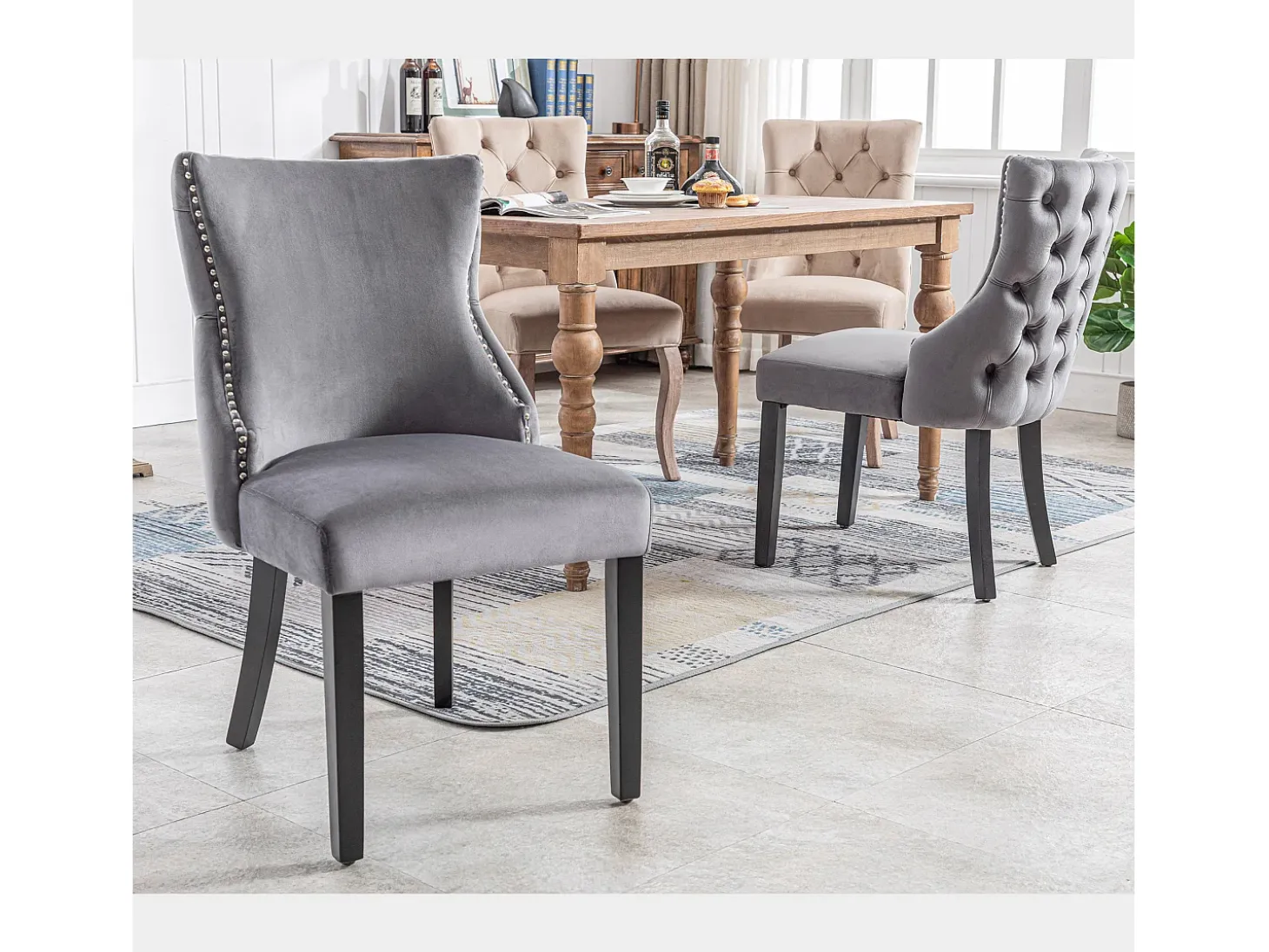 Silla de comedor de terciopelo, diseño moderno, estructura de madera maciza, gris (44x41x86 cm)
