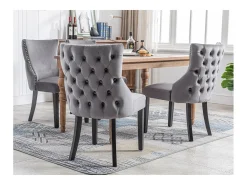 Silla de comedor de terciopelo, diseño moderno, estructura de madera maciza, gris (44x41x86 cm)