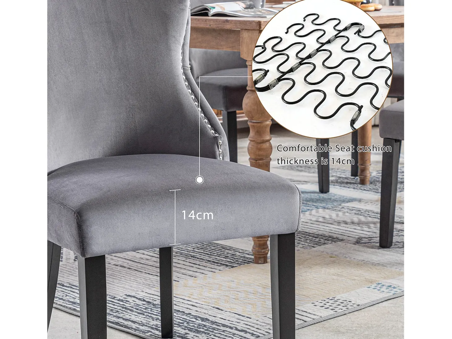 Silla de comedor de terciopelo, diseño moderno, estructura de madera maciza, gris (44x41x86 cm)