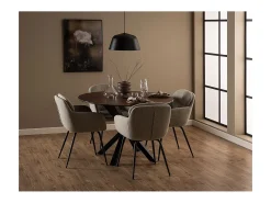 Silla de comedor Dora con reposabrazos tela beige.