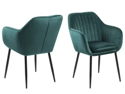 Silla de comedor Emil verde botella, metal negro.