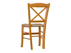 Silla de comedor en madera cruz de venecia cerezo con asiento de paja