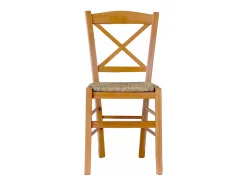 Silla de comedor en madera cruz de venecia cerezo con asiento de paja