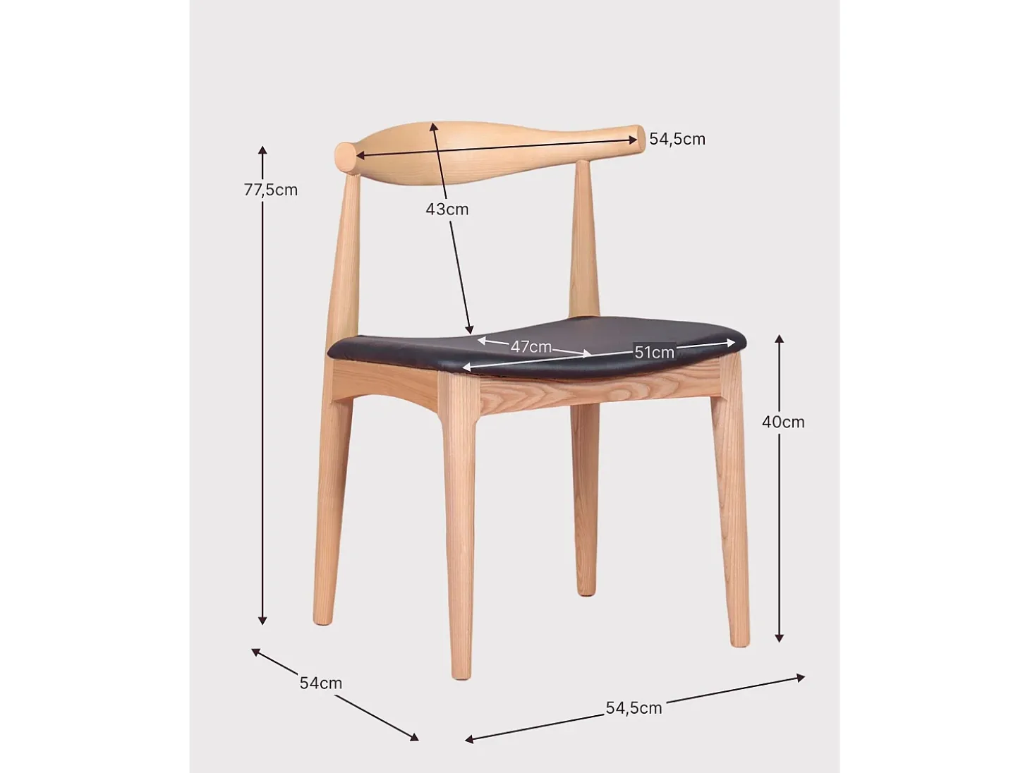 Silla de comedor en madera de fresno y cojín de polipiel - Elbow - Fresno Natural