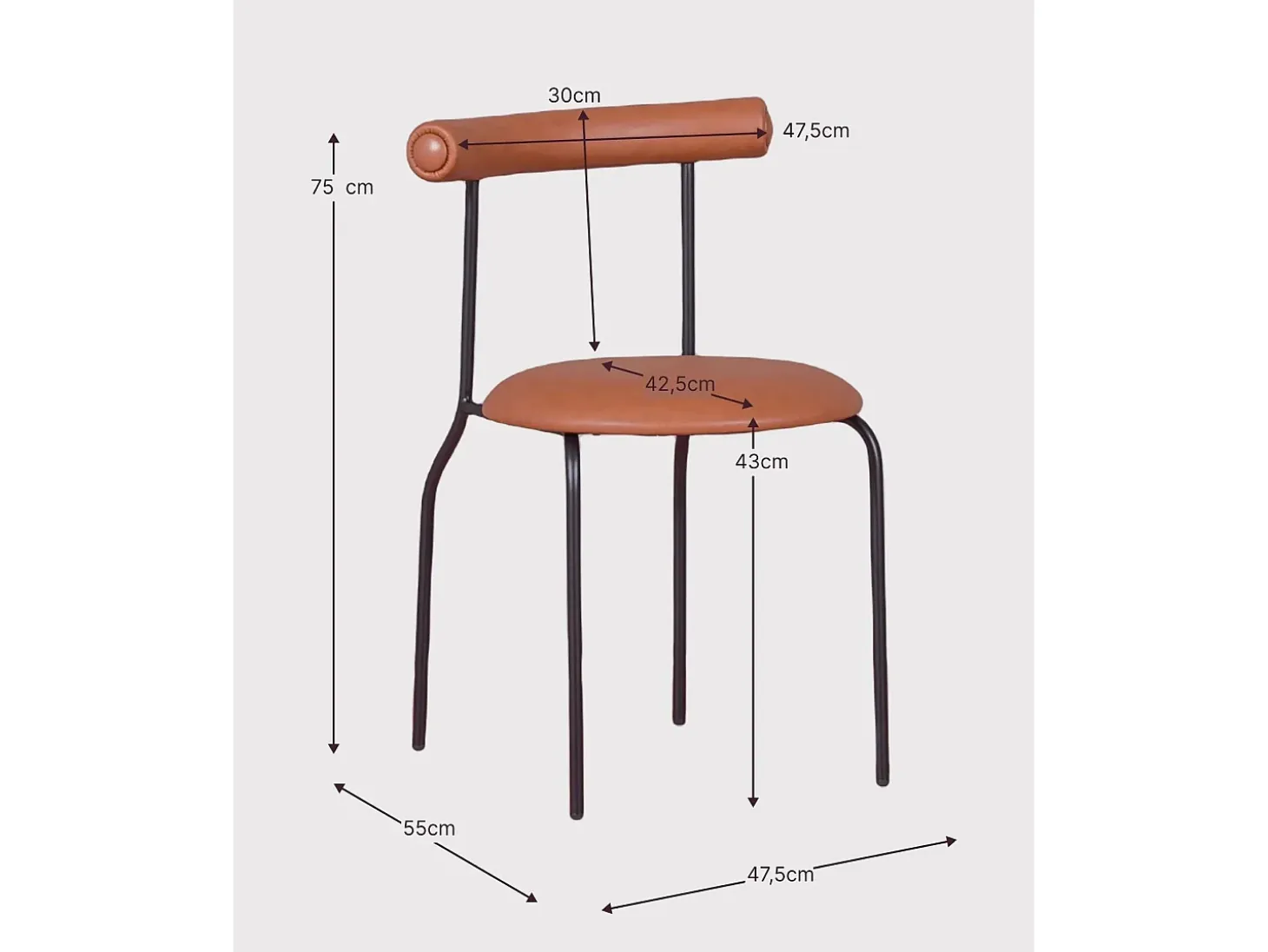 Silla de comedor estilo industrial tapizada en polipiel - Elbow - Marrón
