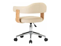 Silla de comedor giratoria madera curvada cuero sintético crema