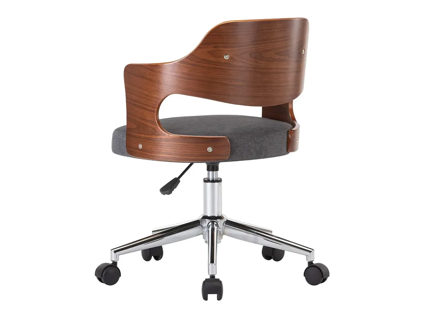 Silla de comedor giratoria de madera curvada y tela gris