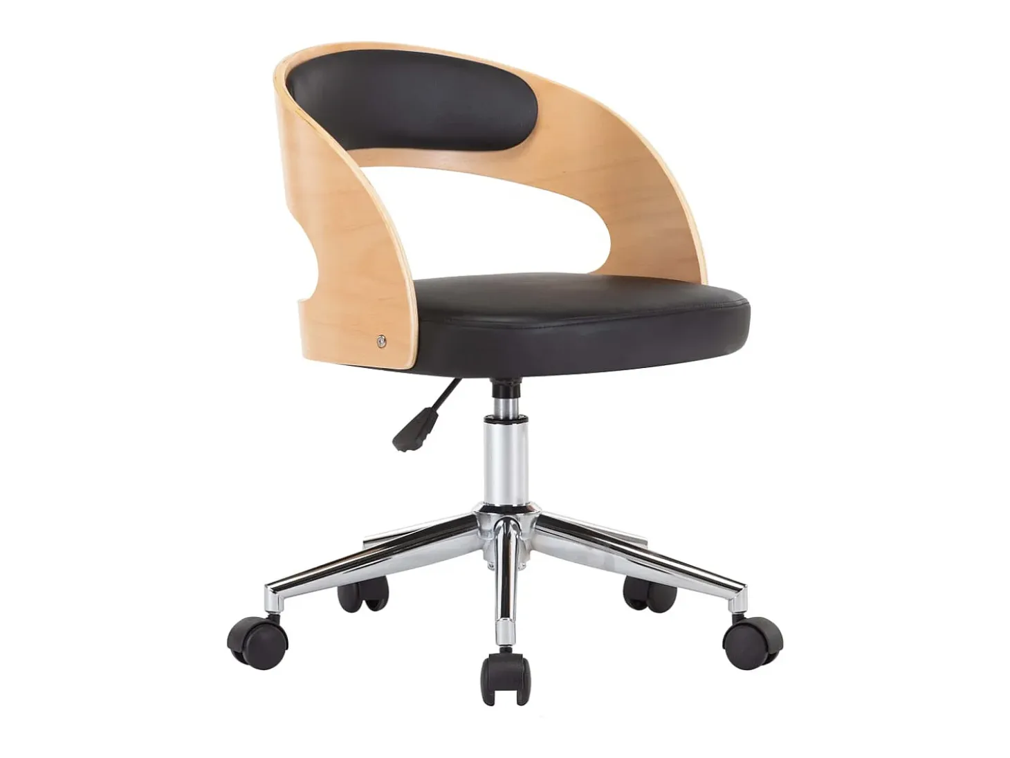 Silla de comedor giratoria negra de madera curvada y cuero sintético