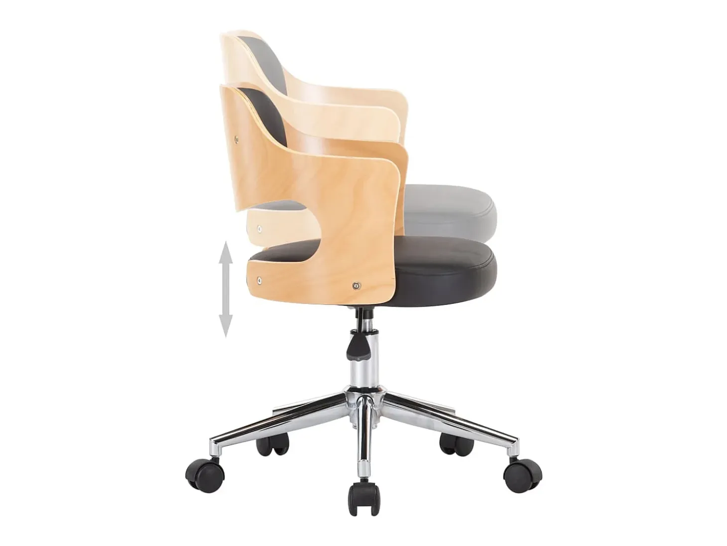 Silla de comedor giratoria madera curvada cuero sintético negro