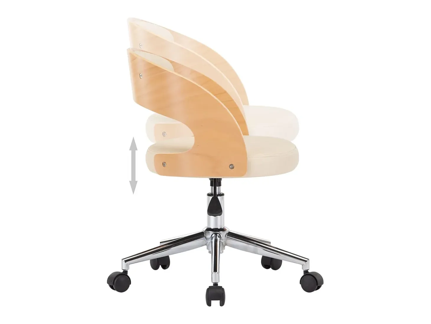 Silla de comedor giratoria madera curvada cuero sintético crema
