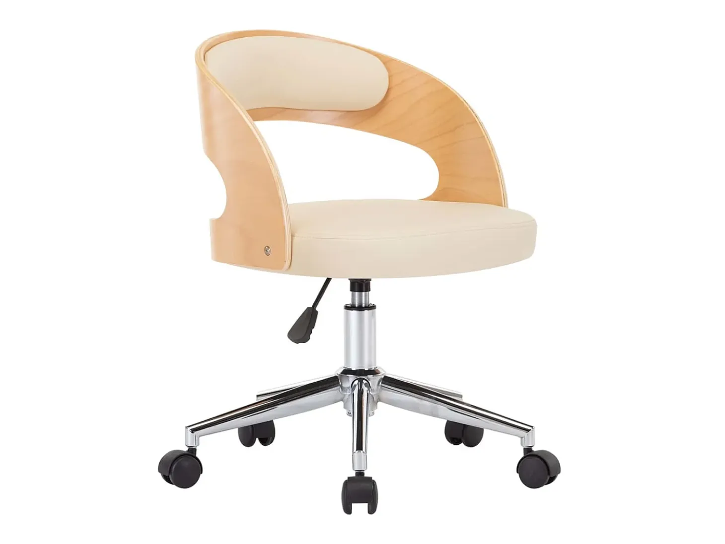 Silla de comedor giratoria madera curvada cuero sintético crema