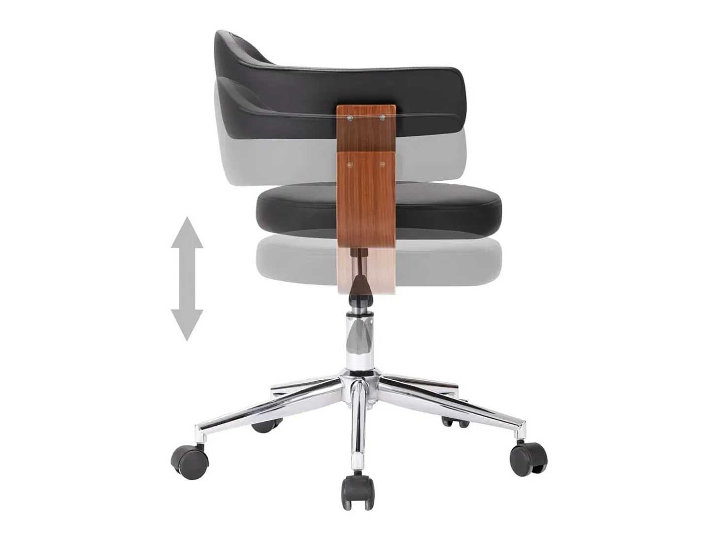 Silla de comedor giratoria madera curvada cuero sintético negro