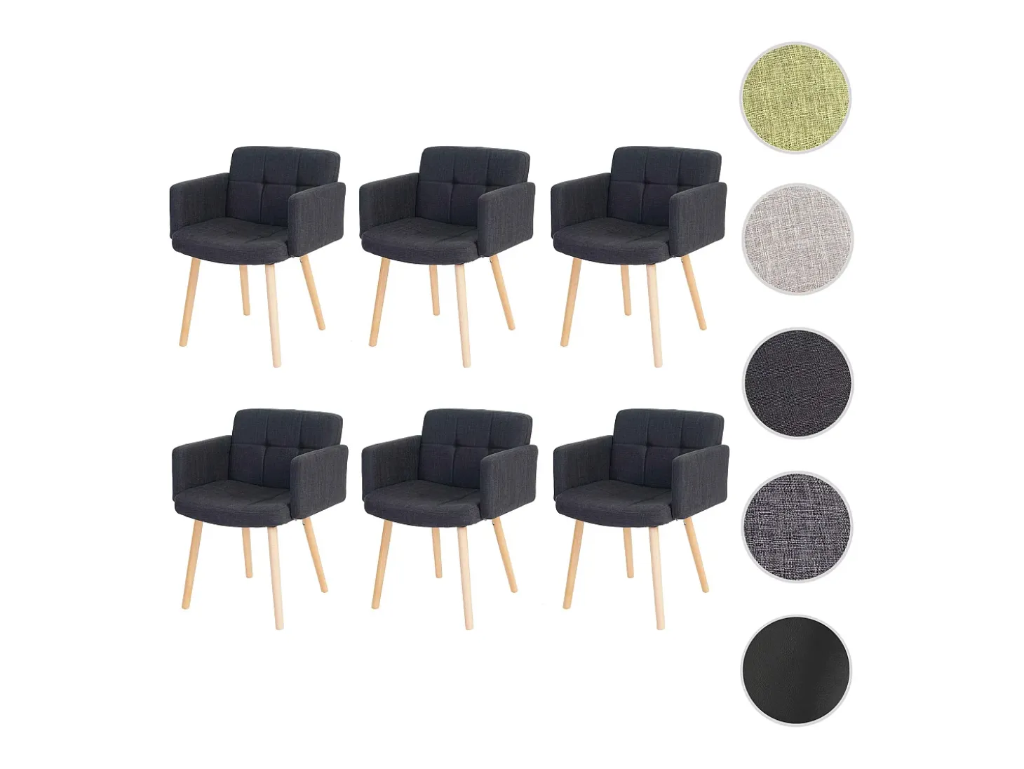 Silla de comedor Houston II (juego de 6), textil, gris oscuro