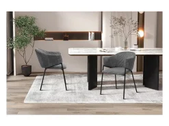 Silla de comedor IMANY – Terciopelo acanalado gris oscuro – Con brazos – Patas de metal negro – Estilo diseño / industrial