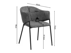 Silla de comedor IMANY – Terciopelo acanalado gris oscuro – Con brazos – Patas de metal negro – Estilo diseño / industrial