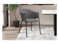 Silla de comedor IMANY – Terciopelo acanalado gris oscuro – Con brazos – Patas de metal negro – Estilo diseño / industrial