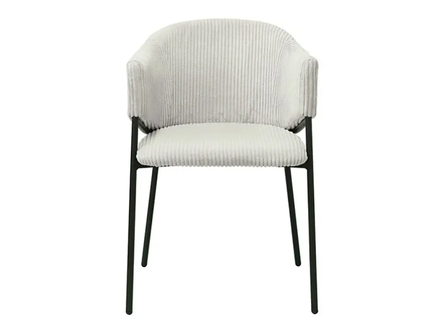 Silla de comedor IMANY – Terciopelo acanalado gris claro – Reposabrazos – Patas de metal negro – Estilo diseño / industrial