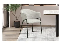 Silla de comedor IMANY – Terciopelo acanalado gris claro – Reposabrazos – Patas de metal negro – Estilo diseño / industrial