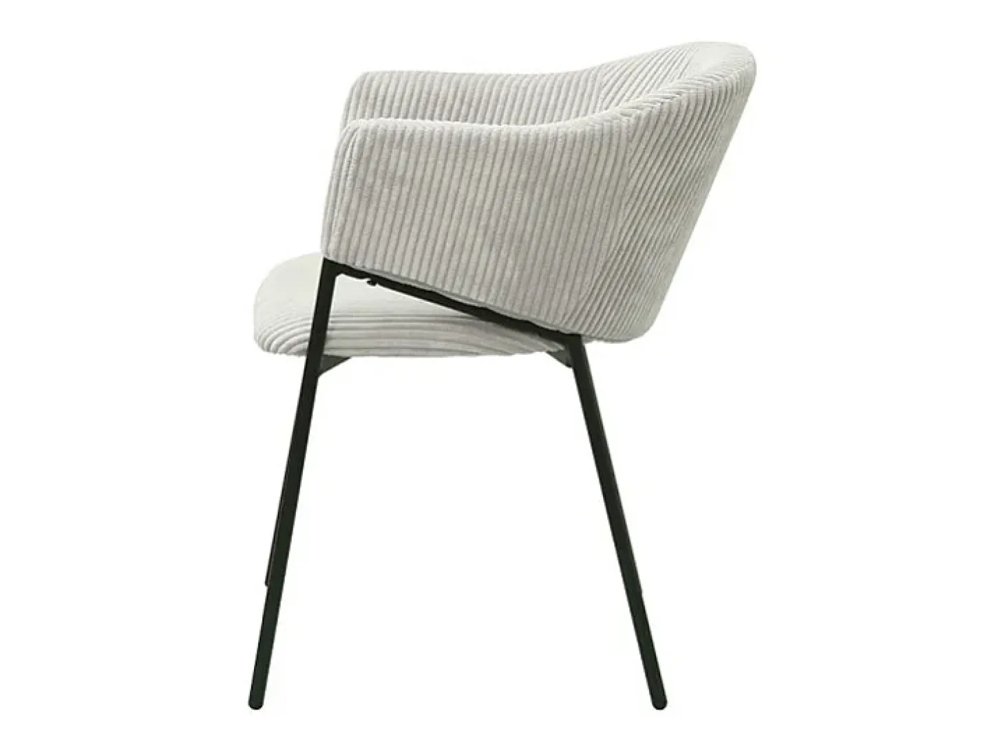 Silla de comedor IMANY – Terciopelo acanalado gris claro – Reposabrazos – Patas de metal negro – Estilo diseño / industrial