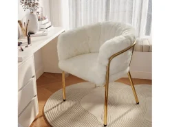 Silla de comedor individual en terciopelo con patas de metal, beige (59,69x59,69x55,88 cm)