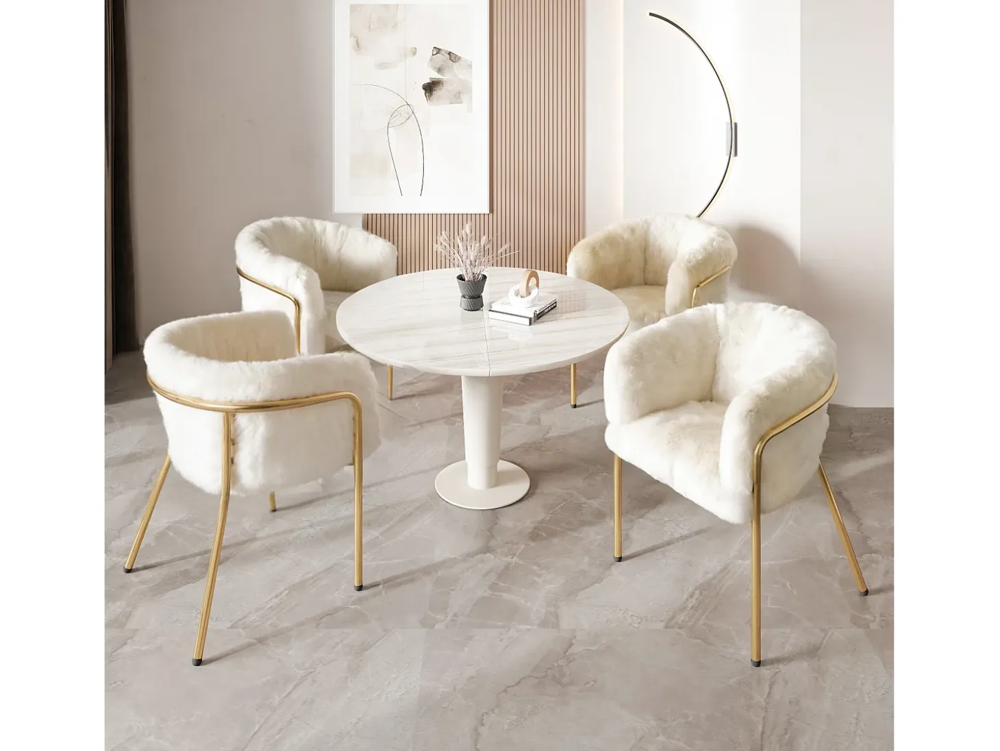 Silla de comedor individual en terciopelo con patas de metal, beige (59,69x59,69x55,88 cm)
