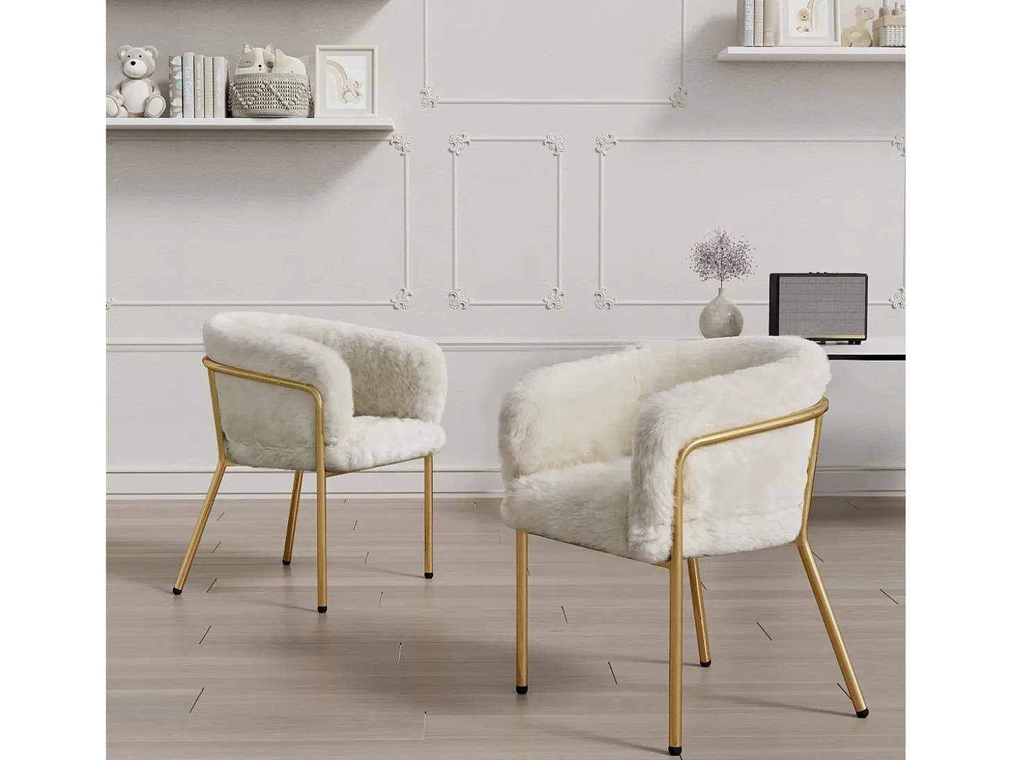 Silla de comedor individual en terciopelo con patas de metal, beige (59,69x59,69x55,88 cm)