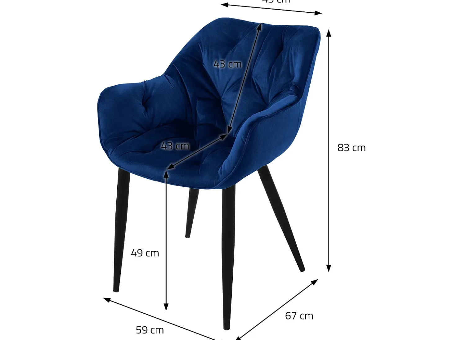 Silla de Comedor Juego de 2 Funda de Terciopelo Azul Oscuro con Patas de Metal incl. Material de Montaje ML-Design