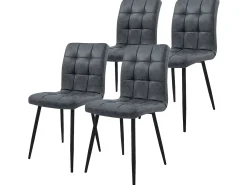 Silla de comedor juego de 4 tapizado de piel sintética antracita con patas de metal incl. material de montaje ML-Design