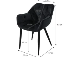 Silla de comedor Juego de 2 Funda de terciopelo negro con patas de metal incl. Material de montaje ML-Design